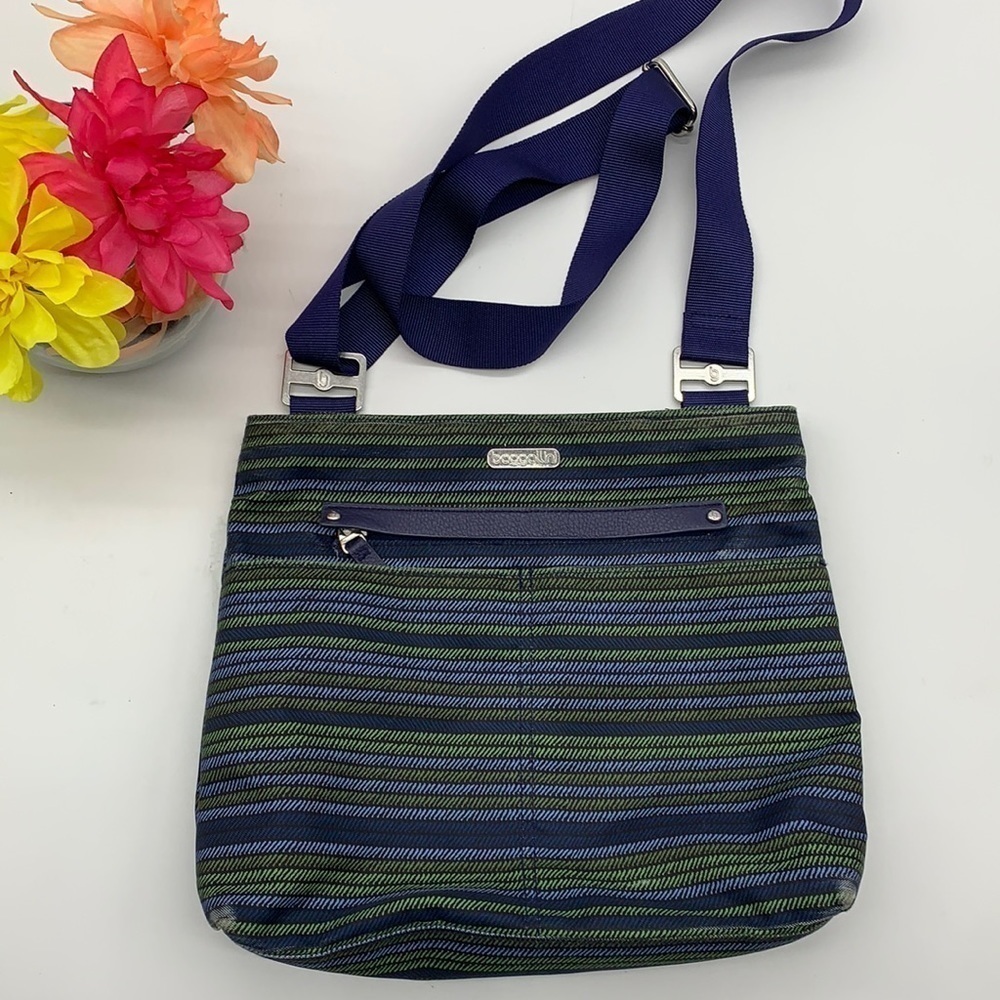 Baggallini Blue and Green Striped Crossbody Bag